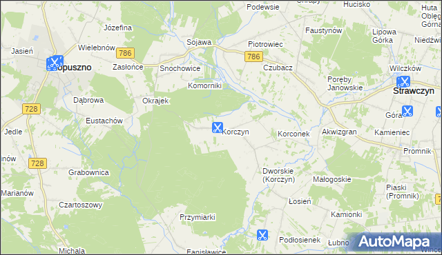 mapa Korczyn gmina Strawczyn, Korczyn gmina Strawczyn na mapie Targeo