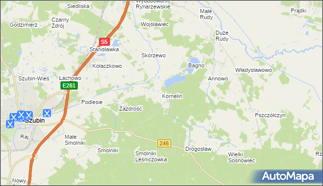 mapa Kornelin gmina Szubin, Kornelin gmina Szubin na mapie Targeo