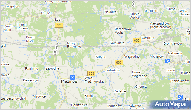 mapa Koryta gmina Prażmów, Koryta gmina Prażmów na mapie Targeo