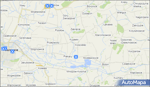 mapa Kościelec gmina Proszowice, Kościelec gmina Proszowice na mapie Targeo