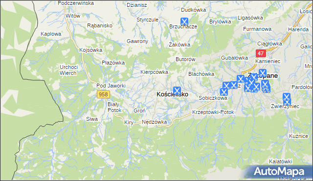 mapa Kościelisko, Kościelisko na mapie Targeo