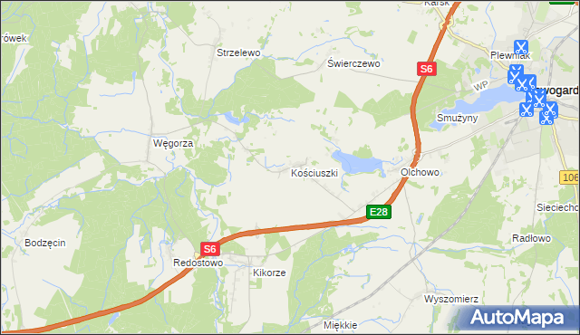 mapa Kościuszki gmina Osina, Kościuszki gmina Osina na mapie Targeo