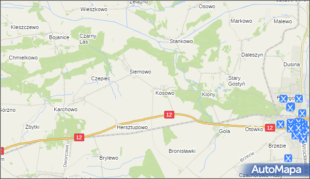 mapa Kosowo gmina Gostyń, Kosowo gmina Gostyń na mapie Targeo