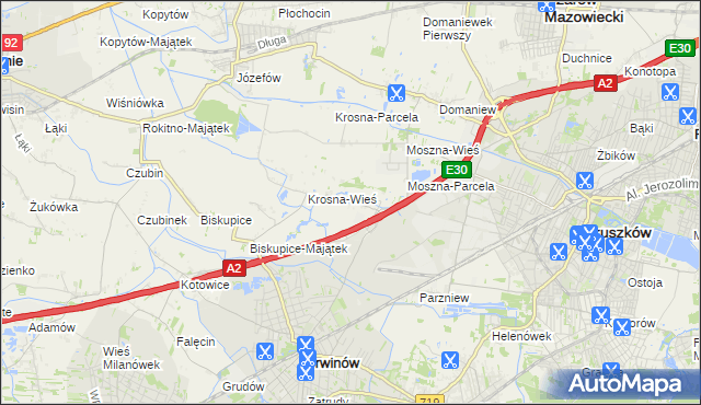 mapa Koszajec gmina Brwinów, Koszajec gmina Brwinów na mapie Targeo
