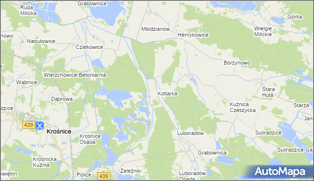 mapa Kotlarka gmina Krośnice, Kotlarka gmina Krośnice na mapie Targeo