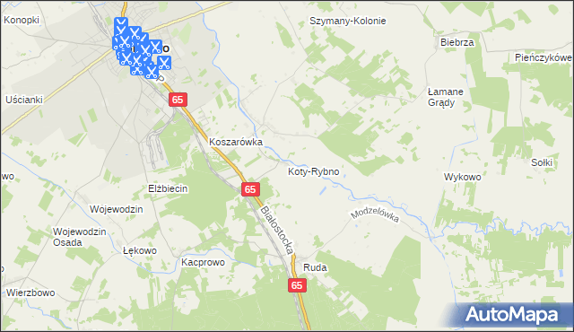 mapa Koty-Rybno, Koty-Rybno na mapie Targeo