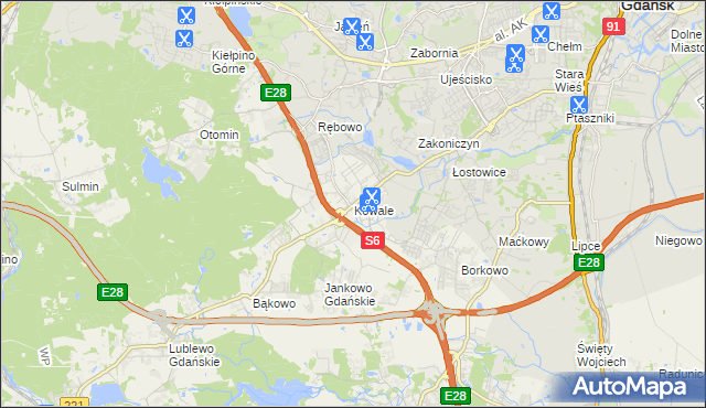 mapa Kowale gmina Kolbudy, Kowale gmina Kolbudy na mapie Targeo