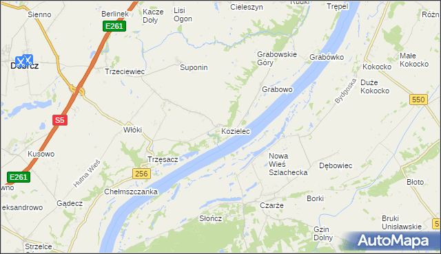 mapa Kozielec gmina Dobrcz, Kozielec gmina Dobrcz na mapie Targeo