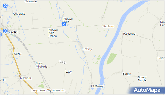 mapa Koźliny gmina Suchy Dąb, Koźliny gmina Suchy Dąb na mapie Targeo