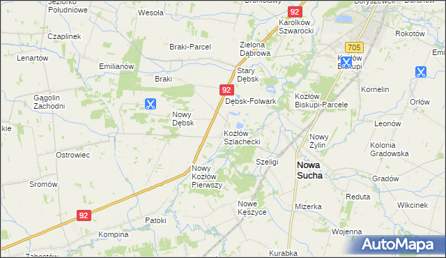 mapa Kozłów Szlachecki, Kozłów Szlachecki na mapie Targeo