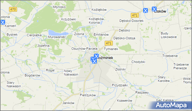 mapa Koźminek powiat kaliski, Koźminek powiat kaliski na mapie Targeo