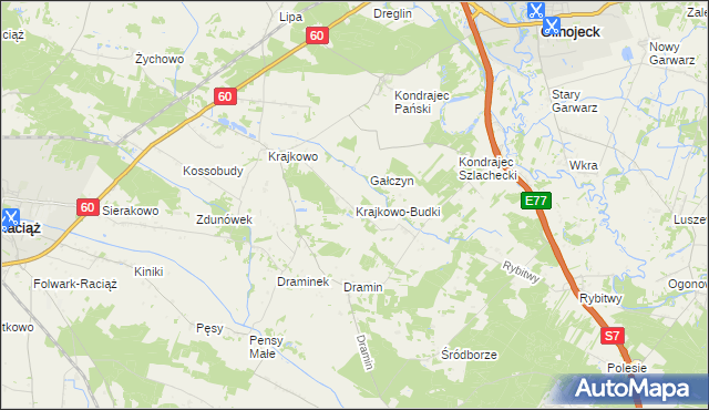 mapa Krajkowo-Budki, Krajkowo-Budki na mapie Targeo