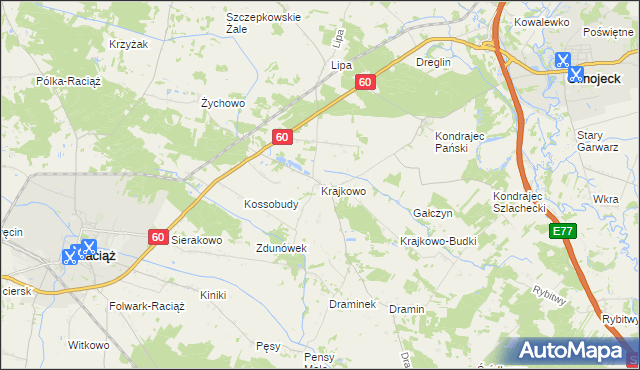 mapa Krajkowo gmina Raciąż, Krajkowo gmina Raciąż na mapie Targeo