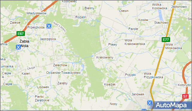mapa Krakowiany gmina Nadarzyn, Krakowiany gmina Nadarzyn na mapie Targeo