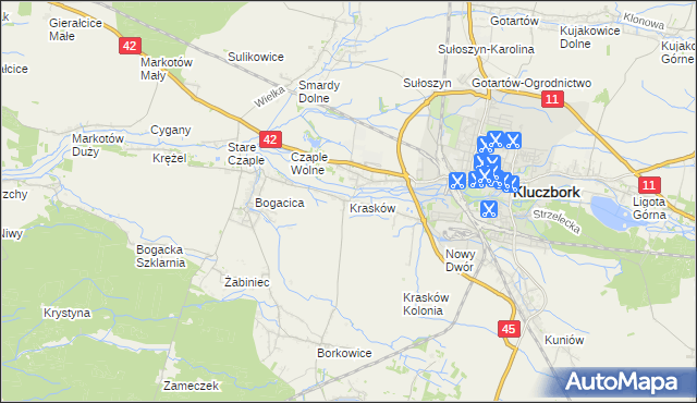 mapa Krasków gmina Kluczbork, Krasków gmina Kluczbork na mapie Targeo