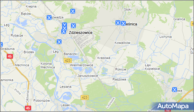 mapa Krasowa gmina Leśnica, Krasowa gmina Leśnica na mapie Targeo