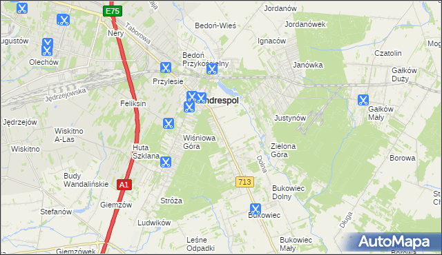 mapa Kraszew gmina Andrespol, Kraszew gmina Andrespol na mapie Targeo