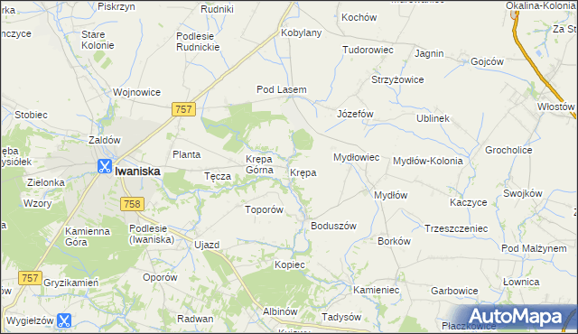 mapa Krępa gmina Iwaniska, Krępa gmina Iwaniska na mapie Targeo