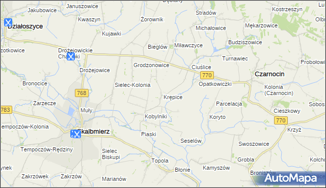 mapa Krępice gmina Skalbmierz, Krępice gmina Skalbmierz na mapie Targeo