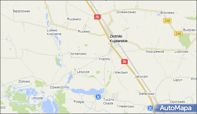 mapa Krężoły gmina Złotniki Kujawskie, Krężoły gmina Złotniki Kujawskie na mapie Targeo