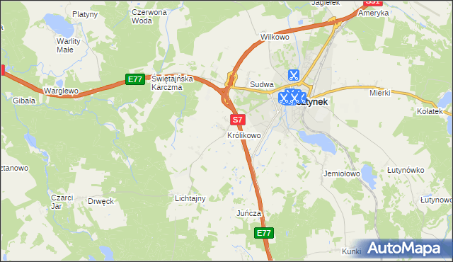 mapa Królikowo gmina Olsztynek, Królikowo gmina Olsztynek na mapie Targeo