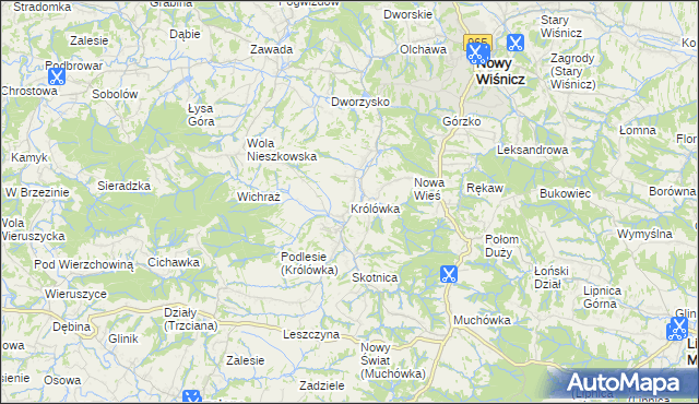 mapa Królówka gmina Nowy Wiśnicz, Królówka gmina Nowy Wiśnicz na mapie Targeo