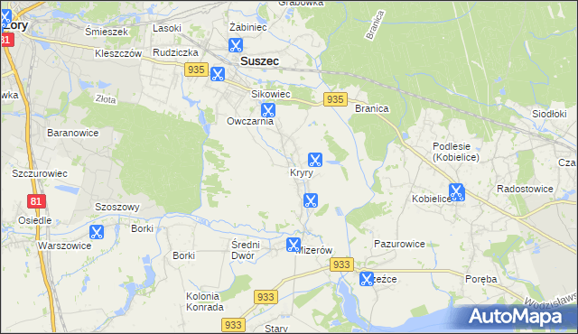 mapa Kryry, Kryry na mapie Targeo