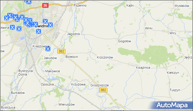 mapa Krzczonów gmina Świdnica, Krzczonów gmina Świdnica na mapie Targeo