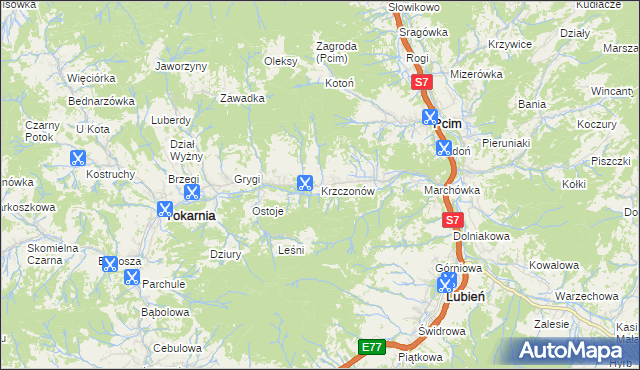 mapa Krzczonów gmina Tokarnia, Krzczonów gmina Tokarnia na mapie Targeo