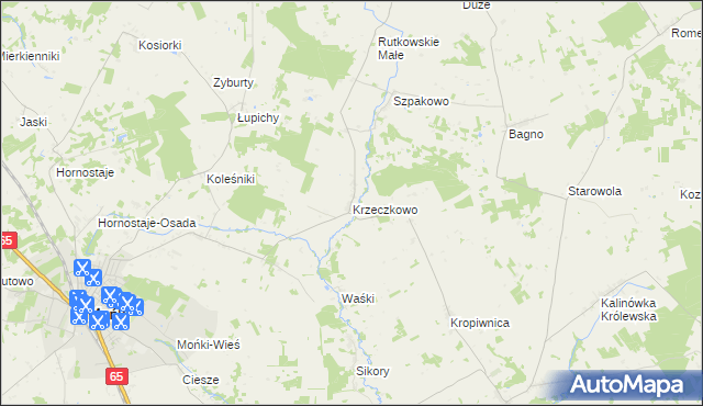 mapa Krzeczkowo gmina Mońki, Krzeczkowo gmina Mońki na mapie Targeo