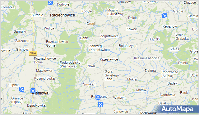 mapa Krzesławice gmina Raciechowice, Krzesławice gmina Raciechowice na mapie Targeo
