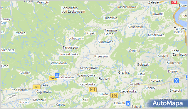 mapa Krzeszów gmina Stryszawa, Krzeszów gmina Stryszawa na mapie Targeo
