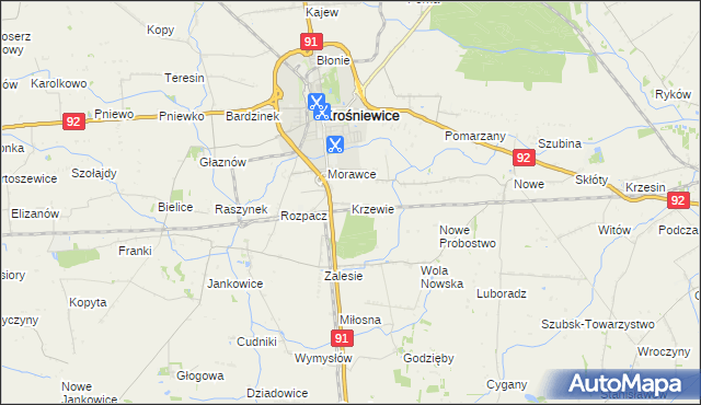 mapa Krzewie gmina Krośniewice, Krzewie gmina Krośniewice na mapie Targeo