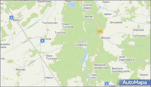 mapa Krzewina gmina Rakoniewice, Krzewina gmina Rakoniewice na mapie Targeo