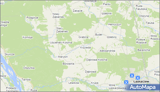 mapa Krzywda gmina Łaskarzew, Krzywda gmina Łaskarzew na mapie Targeo