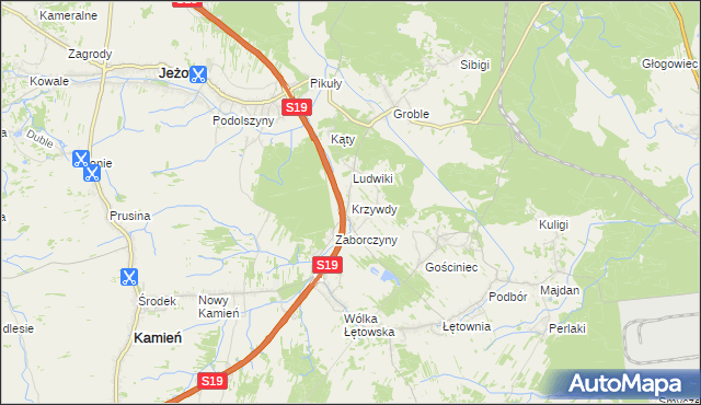 mapa Krzywdy gmina Jeżowe, Krzywdy gmina Jeżowe na mapie Targeo