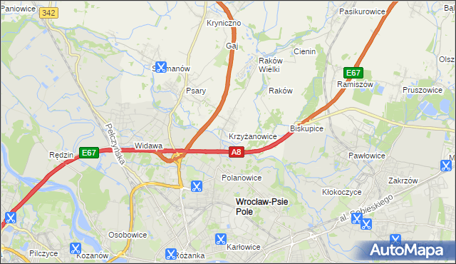 mapa Krzyżanowice gmina Wisznia Mała, Krzyżanowice gmina Wisznia Mała na mapie Targeo