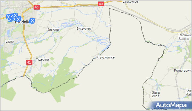 mapa Krzyżkowice, Krzyżkowice na mapie Targeo