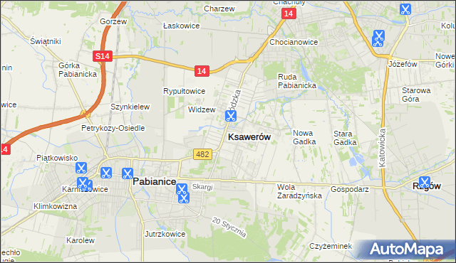 mapa Ksawerów powiat pabianicki, Ksawerów powiat pabianicki na mapie Targeo