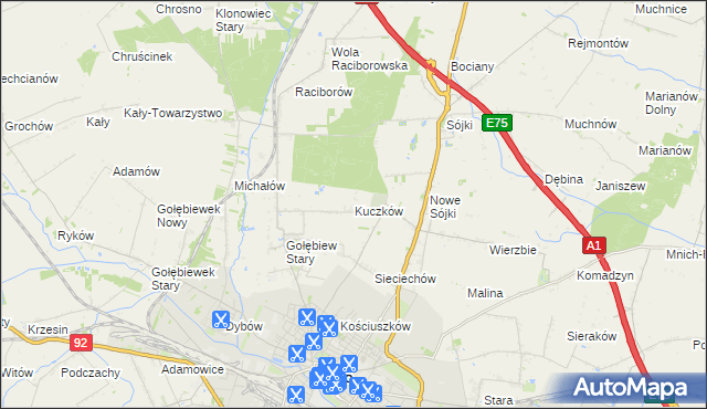 mapa Kuczków gmina Kutno, Kuczków gmina Kutno na mapie Targeo