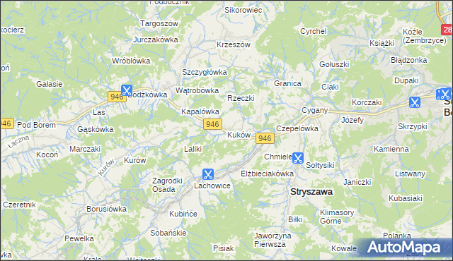 mapa Kuków gmina Stryszawa, Kuków gmina Stryszawa na mapie Targeo