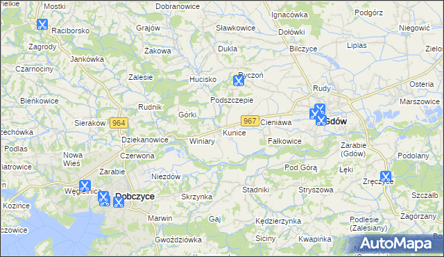 mapa Kunice gmina Gdów, Kunice gmina Gdów na mapie Targeo