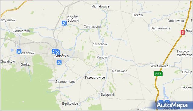 mapa Kunów gmina Sobótka, Kunów gmina Sobótka na mapie Targeo