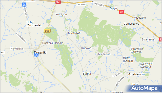 mapa Kunowo gmina Duszniki, Kunowo gmina Duszniki na mapie Targeo