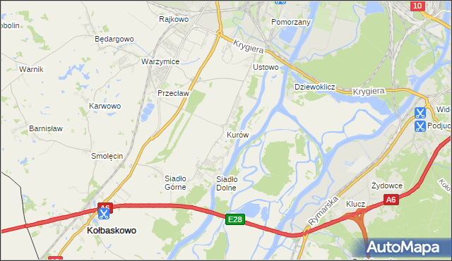 mapa Kurów gmina Kołbaskowo, Kurów gmina Kołbaskowo na mapie Targeo
