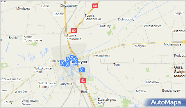 mapa Kwiatkówek gmina Góra Świętej Małgorzaty, Kwiatkówek gmina Góra Świętej Małgorzaty na mapie Targeo