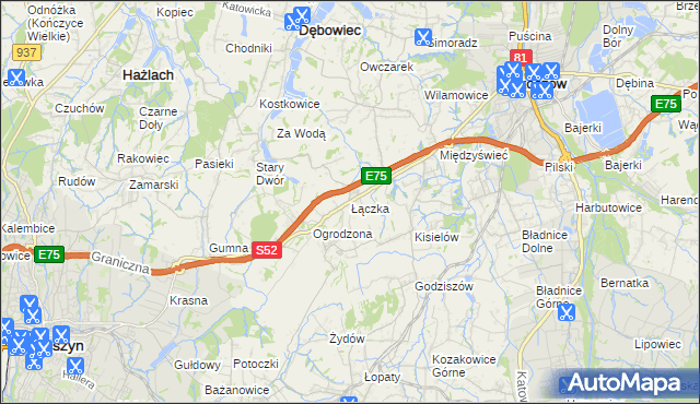 mapa Łączka gmina Dębowiec, Łączka gmina Dębowiec na mapie Targeo
