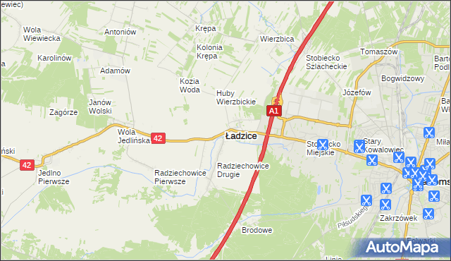 mapa Ładzice, Ładzice na mapie Targeo