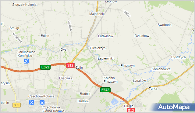 mapa Łagiewniki gmina Niemce, Łagiewniki gmina Niemce na mapie Targeo