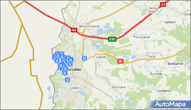 mapa Łagów gmina Zgorzelec, Łagów gmina Zgorzelec na mapie Targeo
